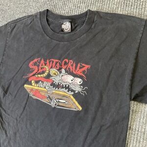 VINTAGE Santa Cruz Shirt Size Small Black Y2K  Rat Slasher Logo Tee READ MORE